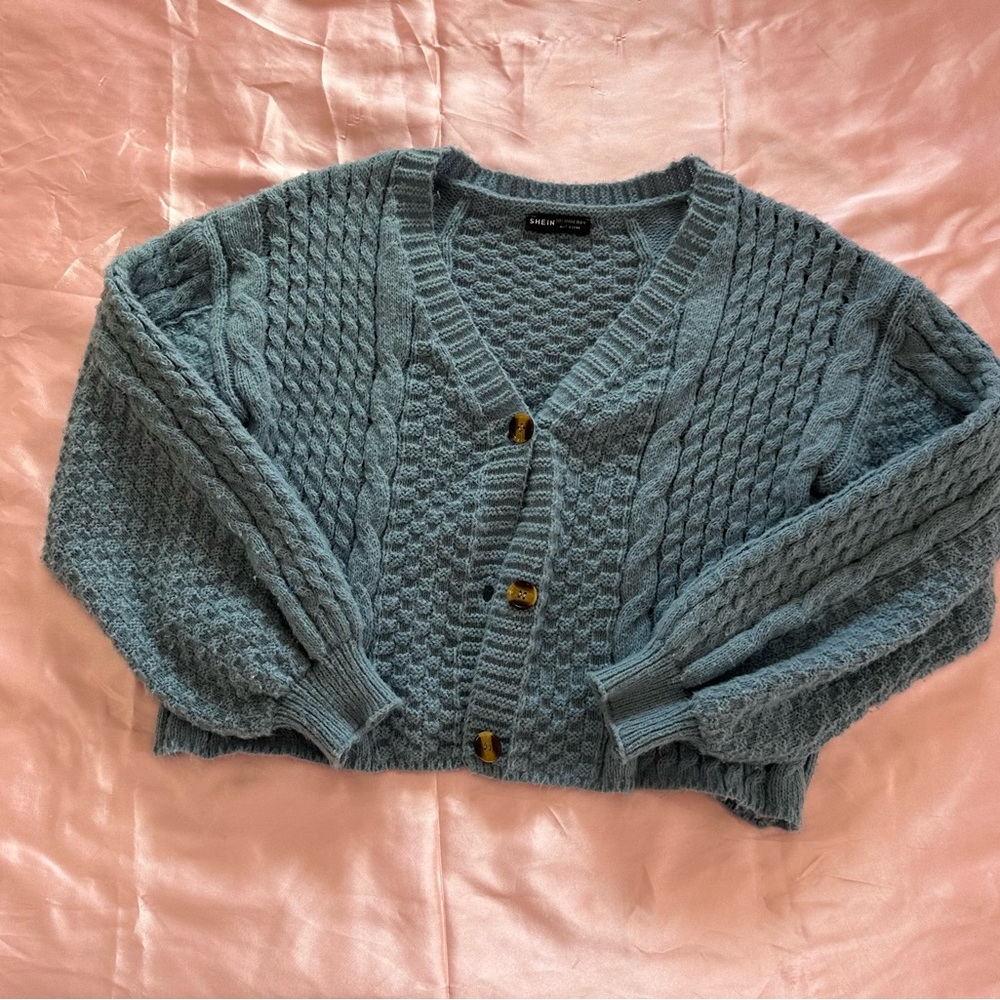Blue-Gray Knit Cardigan